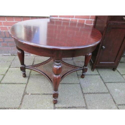 Vintage Donker Houten Salontafel met Webbing Diameter 80 cm