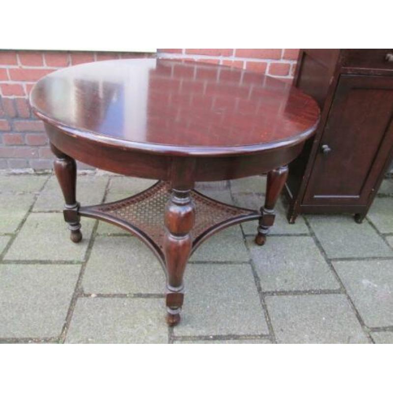 Vintage Donker Houten Salontafel met Webbing Diameter 80 cm