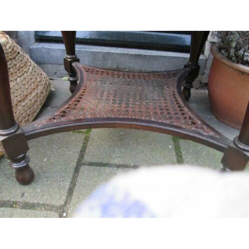Vintage Donker Houten Salontafel met Webbing Diameter 80 cm