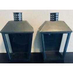 2 Grijze Metallic Wandlantaarns