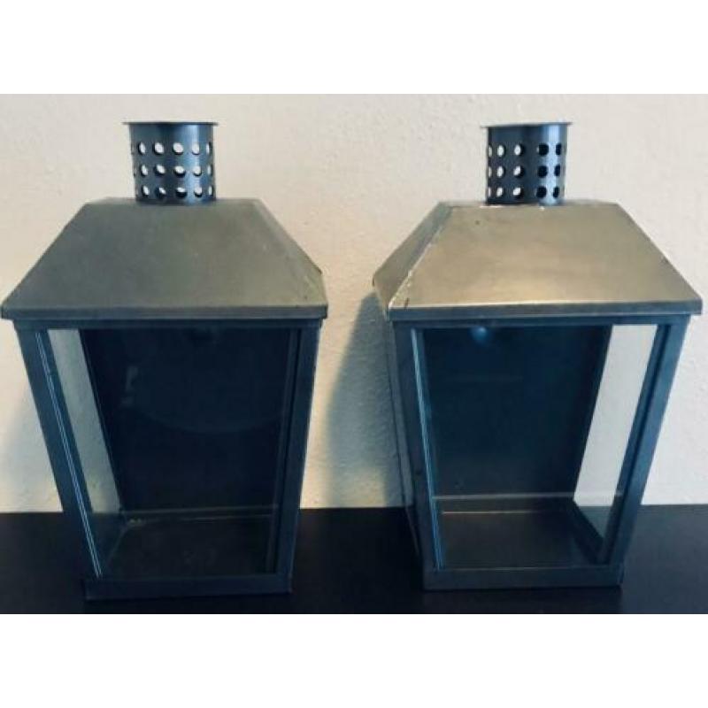 2 Grijze Metallic Wandlantaarns