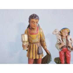 Beeldjes, drie prachtige kerststal beeldjes antiek E