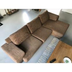 3-zitsbank met hocker bruin stof