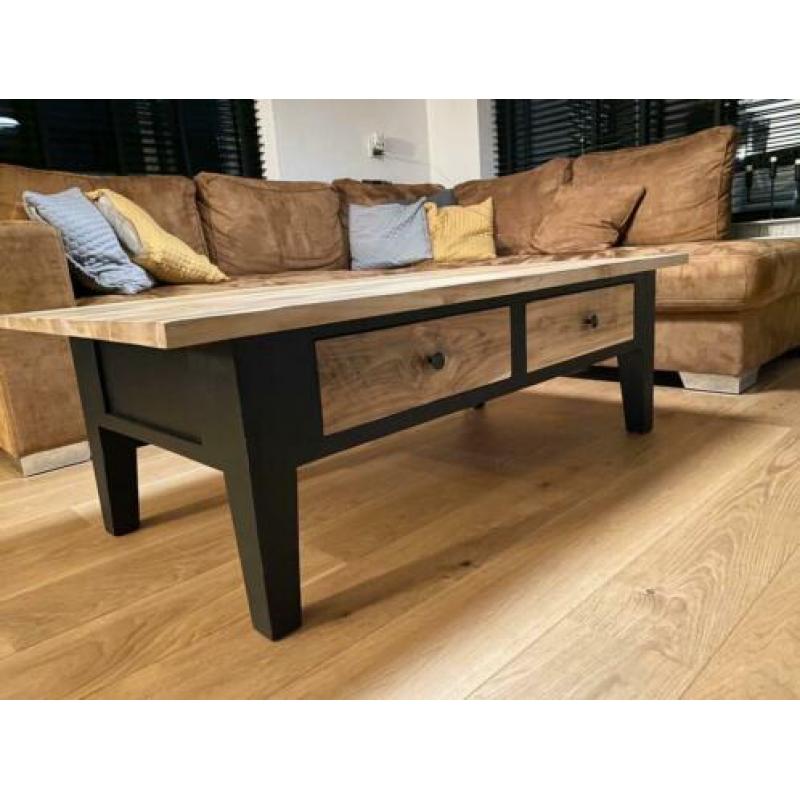 Massief teakhouten salontafel industriële look