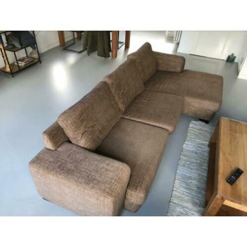 3-zitsbank met hocker bruin stof