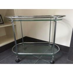 Vintage serveerwagen, (dranken) trolley met chroom en glas