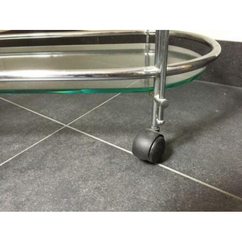 Vintage serveerwagen, (dranken) trolley met chroom en glas