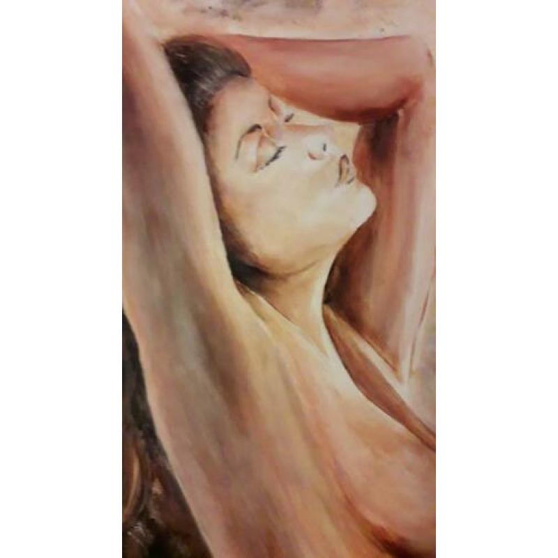 Uniek groor modern schilderij vrouw naakt licht erotisch