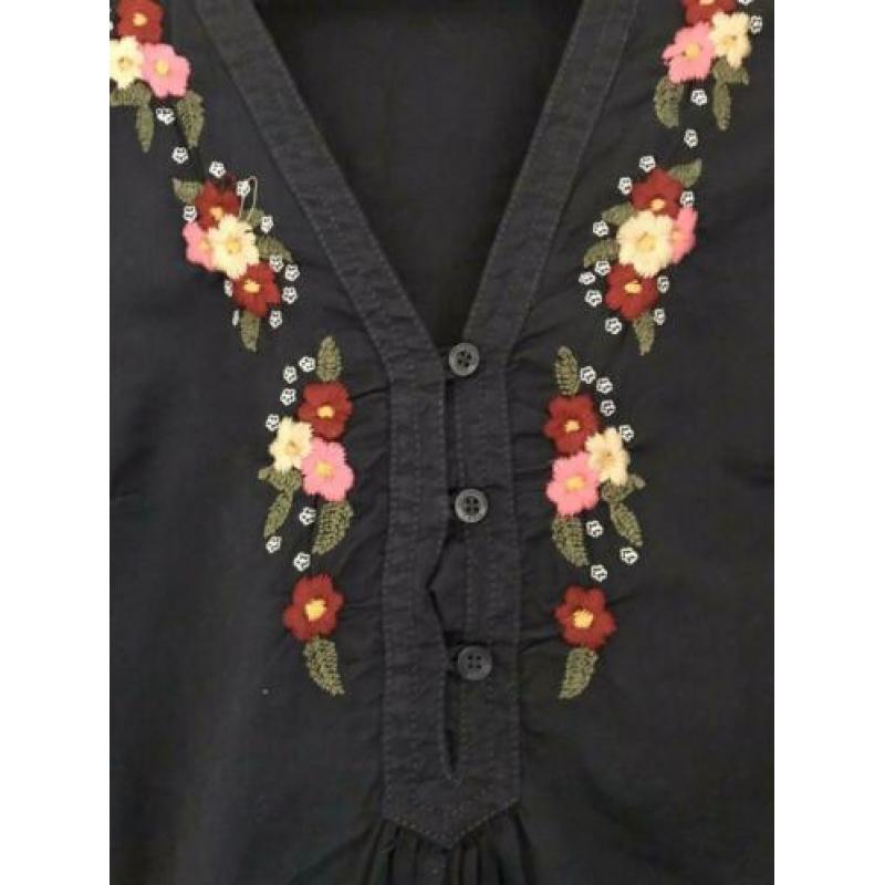 ?? embroidered blouse M blauw borduursel Ibiza bloemen H&M