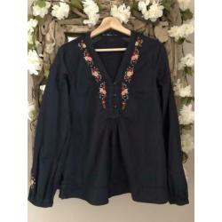 ?? embroidered blouse M blauw borduursel Ibiza bloemen H&M