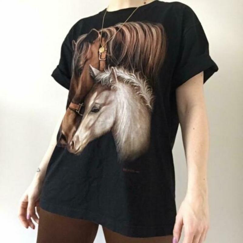 Vintage paarden t-shirt, L. ZGAN! 90s, bandshirt, trend
