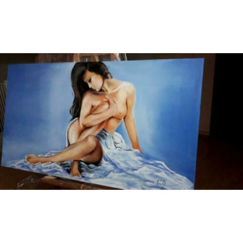 Uniek groor modern schilderij vrouw naakt licht erotisch