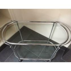 Vintage serveerwagen, (dranken) trolley met chroom en glas