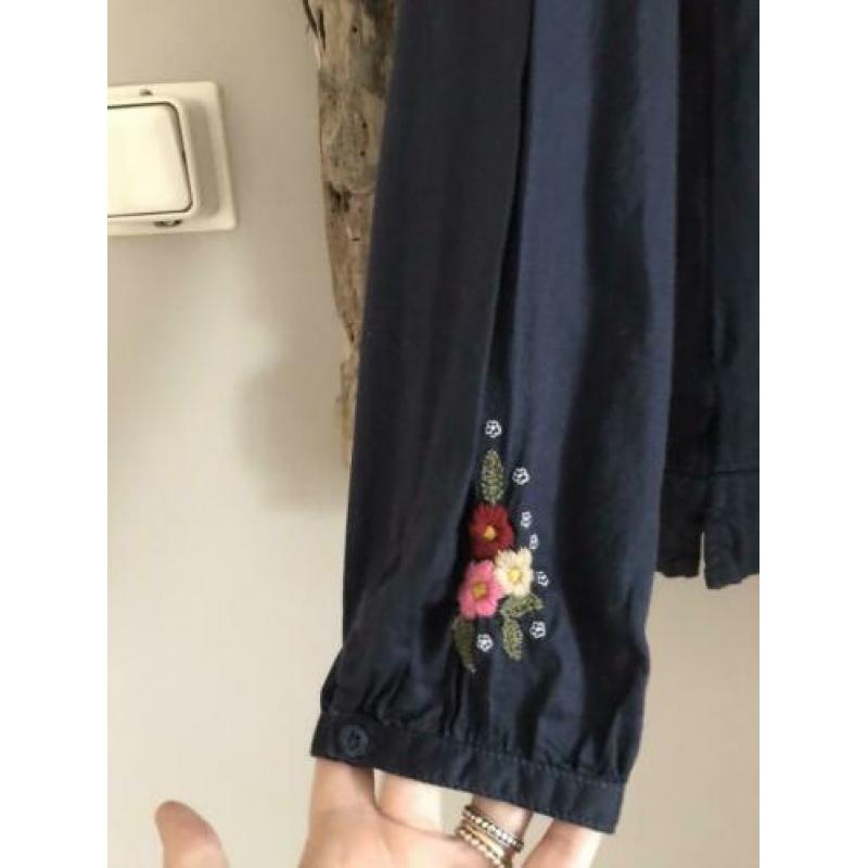 ?? embroidered blouse M blauw borduursel Ibiza bloemen H&M