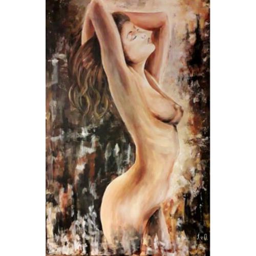 Uniek groor modern schilderij vrouw naakt licht erotisch