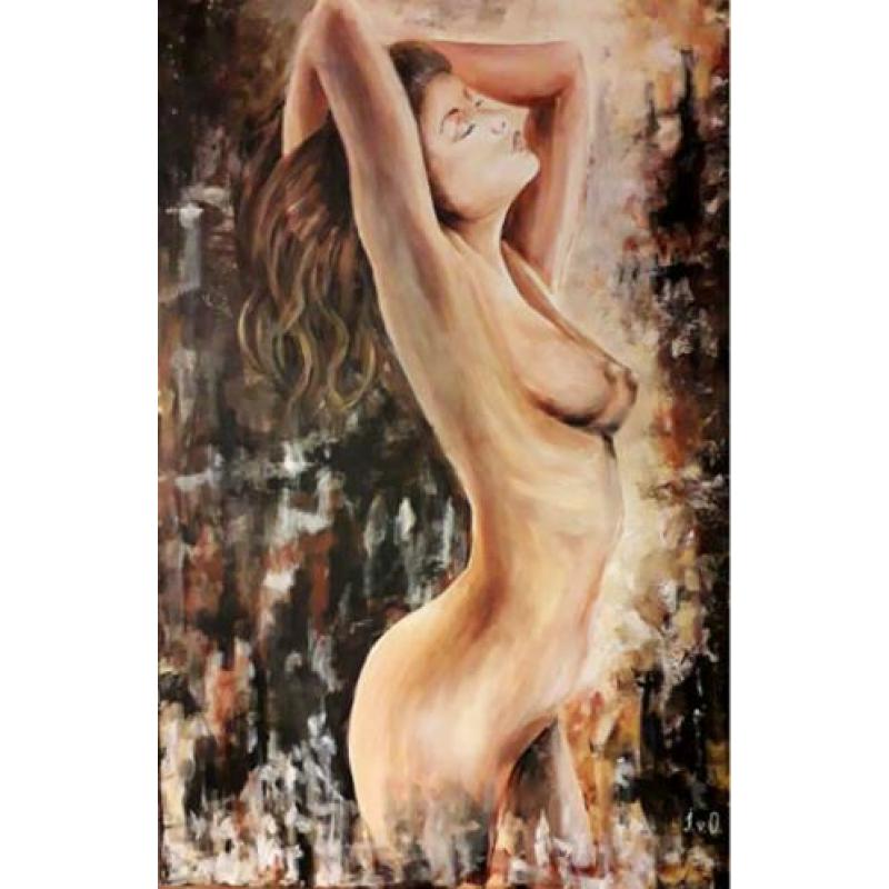 Uniek groor modern schilderij vrouw naakt licht erotisch