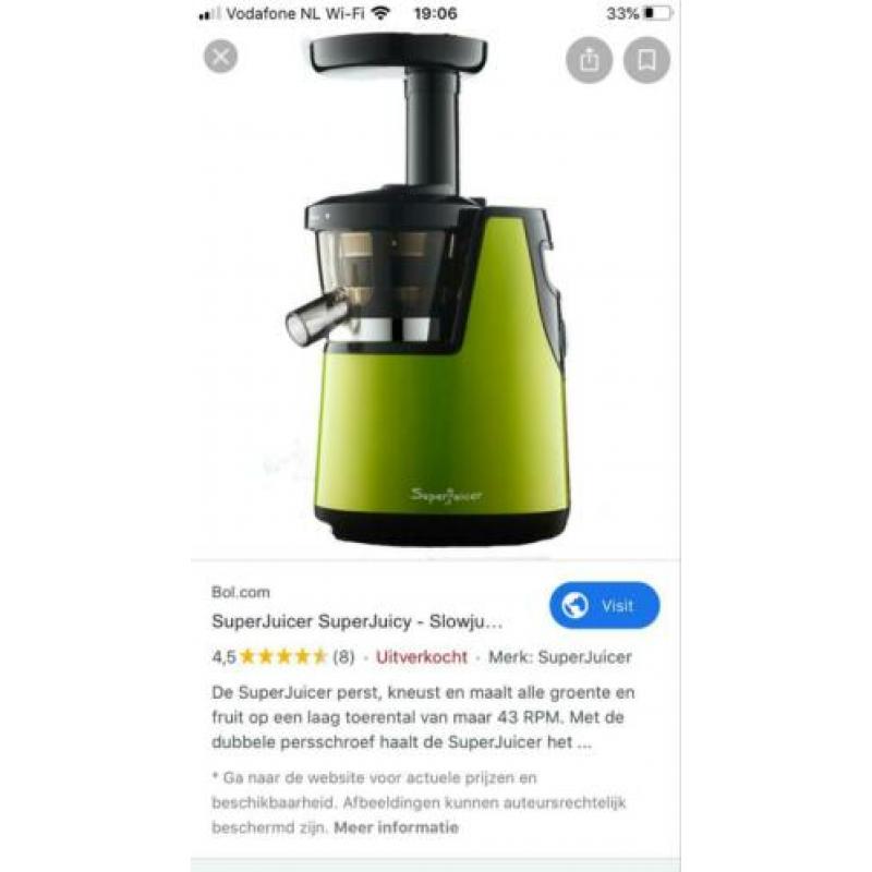 Superjuicer slowjuicer, incl flesjes