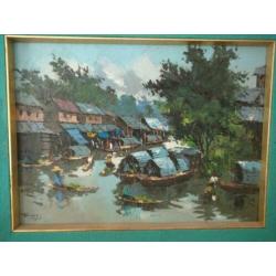 schilderijTawee Nandakwang Bankok Thailand drijvende markt