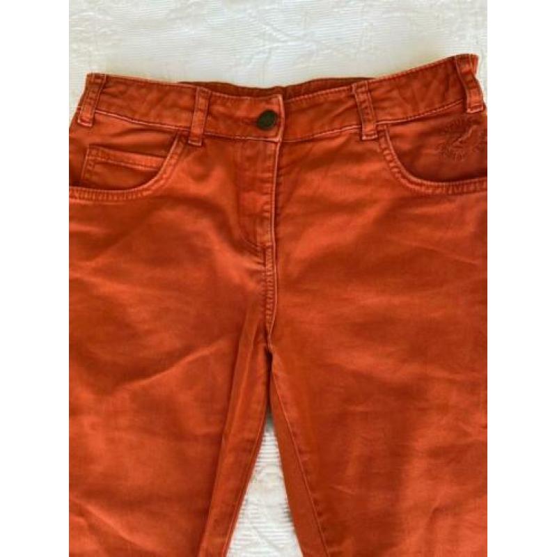 Oranje spijkerbroek, maat 152
