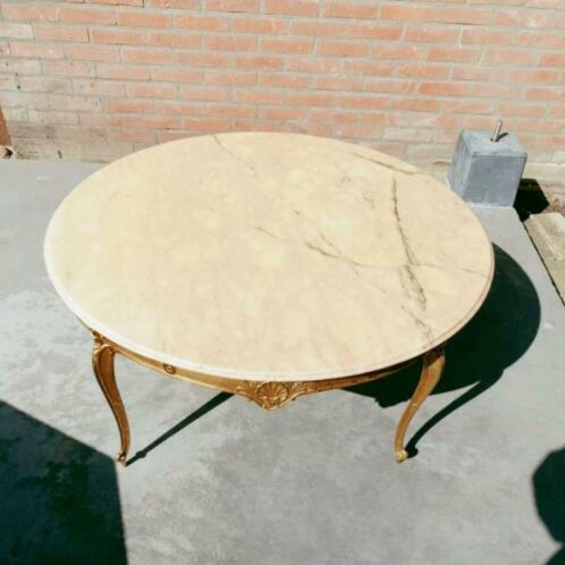 Koperen tafel met marmerplaat