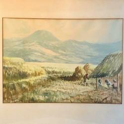Schilderij indonesisch A. Aman sawa dorpelingen
