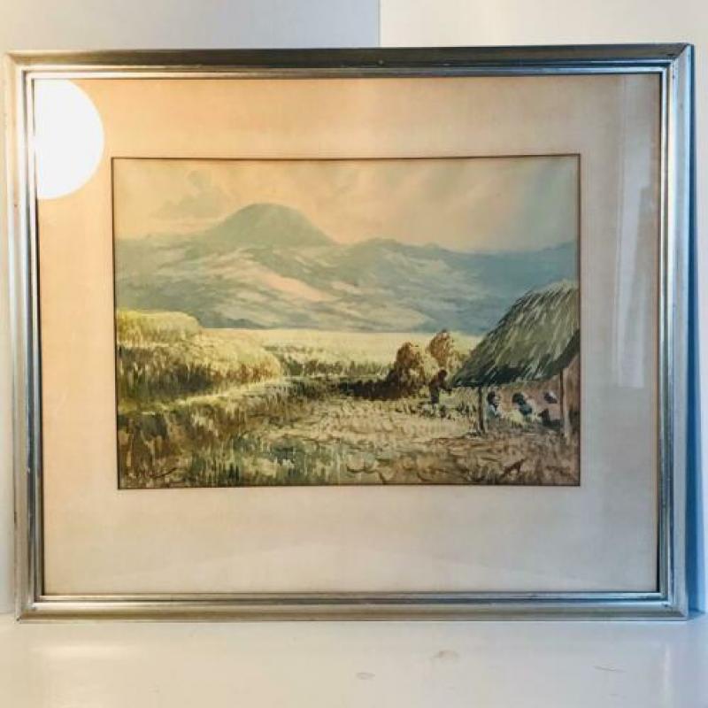 Schilderij indonesisch A. Aman sawa dorpelingen