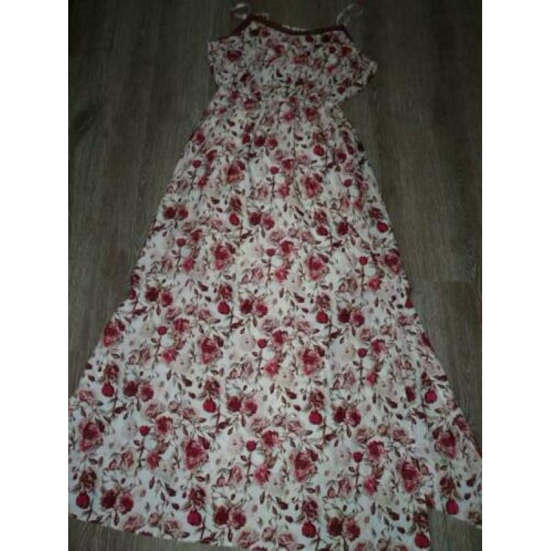 Maxi lange romantische rozen jurk maat M 38 40 ibiza bali