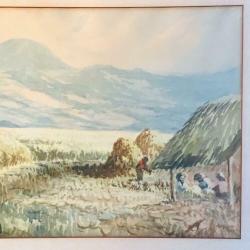 Schilderij indonesisch A. Aman sawa dorpelingen