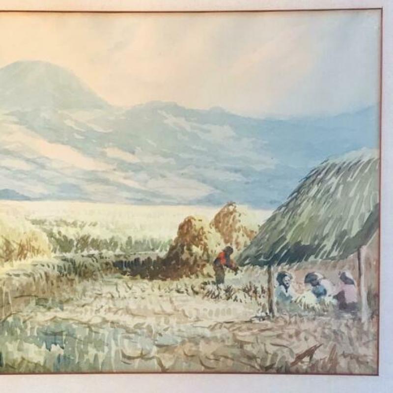 Schilderij indonesisch A. Aman sawa dorpelingen
