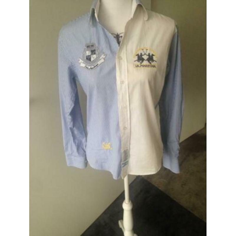 LA MARTINA blauw witte blouse maat S