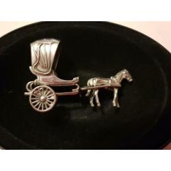 Antiek zilveren miniatuur - koets met paard