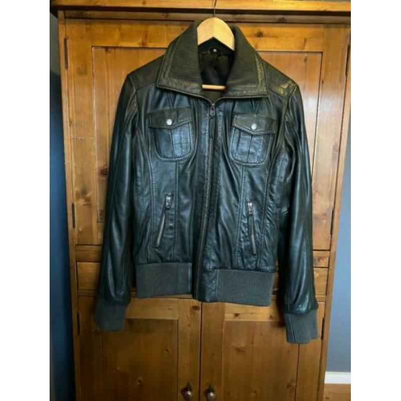 bomber leer / leren tussenjas / kort jack leder maat M 38-40