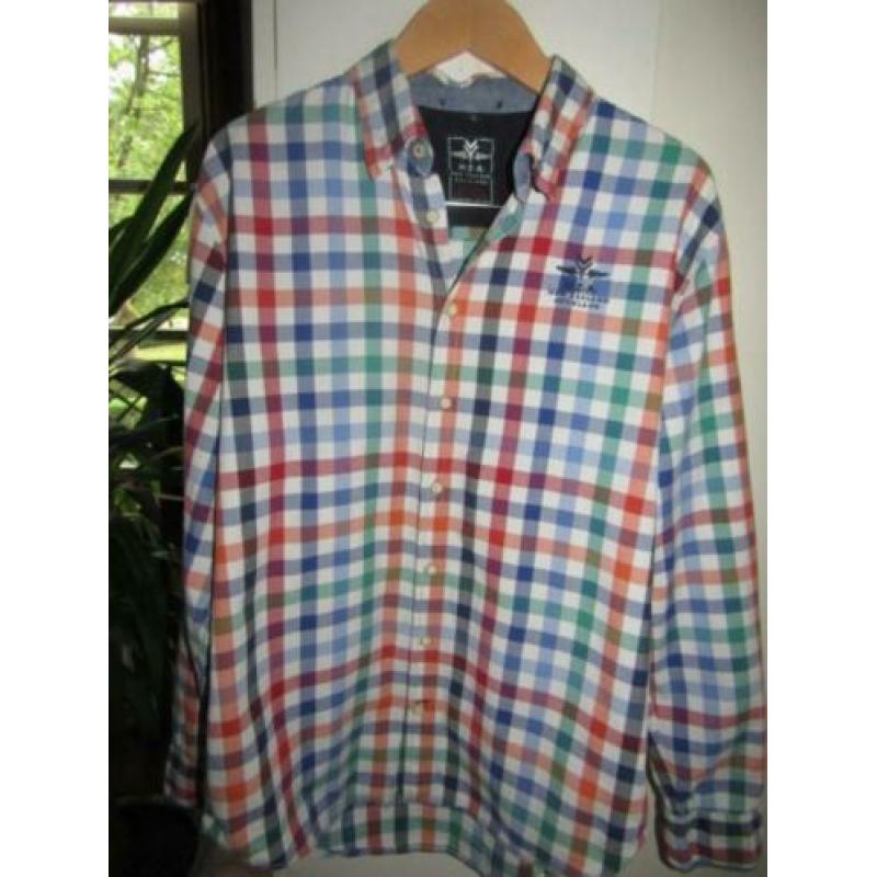 E1900 NZA NEW ZEALAND XL overhemd rood wit blauw ruit elbow