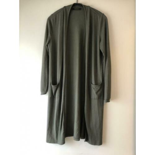 Supertrash lang fijngebreid vest groen, maat M / 38