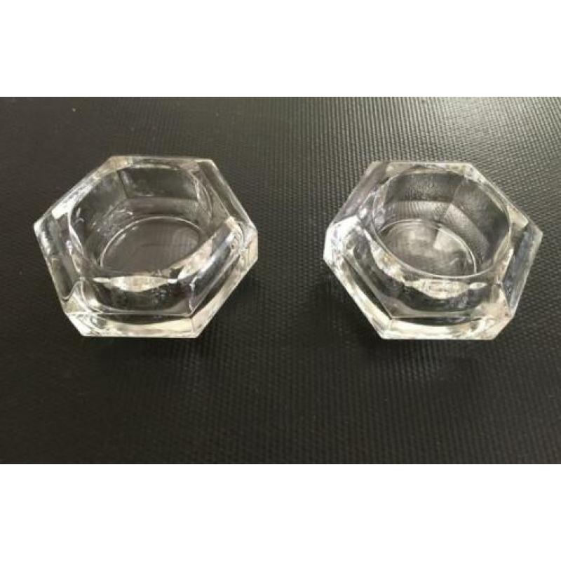 2x Waxinelicht houder glas kaarsenstandaard