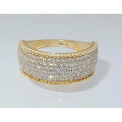 Brede 14 karaat Gouden Dames Ring met Witte Saffieren M18