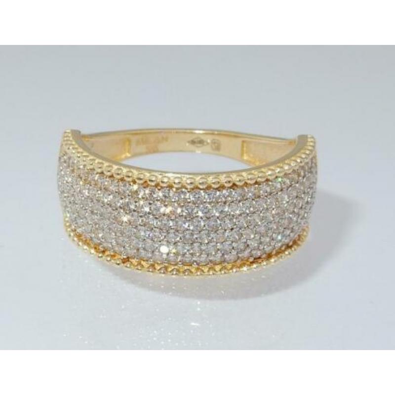 Brede 14 karaat Gouden Dames Ring met Witte Saffieren M18