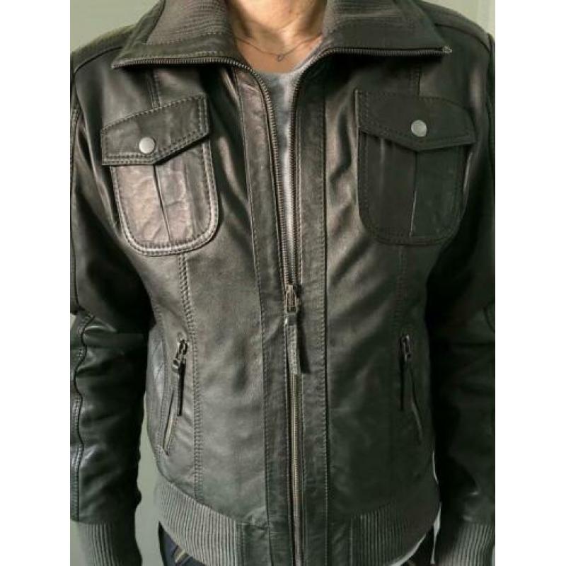 bomber leer / leren tussenjas / kort jack leder maat M 38-40