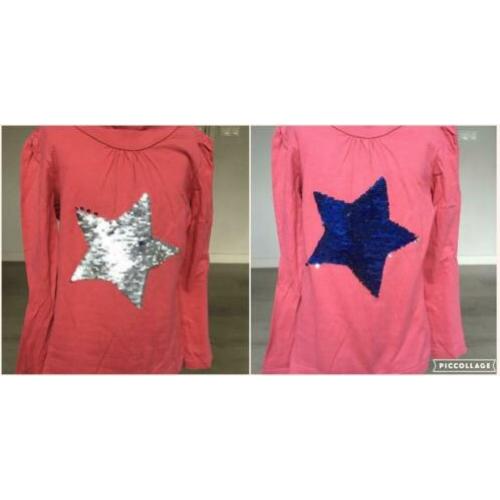 ROOD shirt met verander pailletten netjes mt 110 / 116 D21