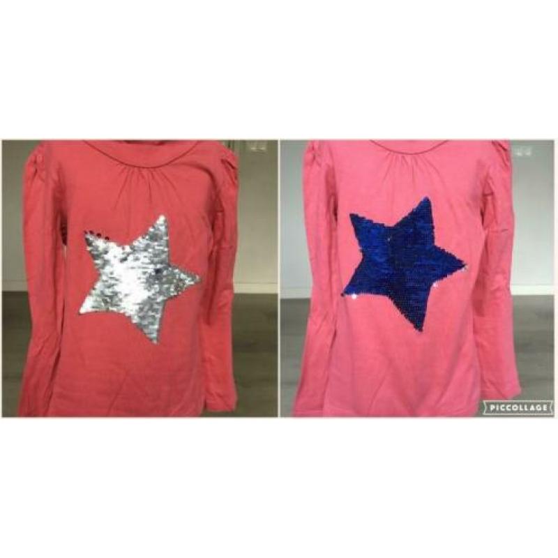 ROOD shirt met verander pailletten netjes mt 110 / 116 D21