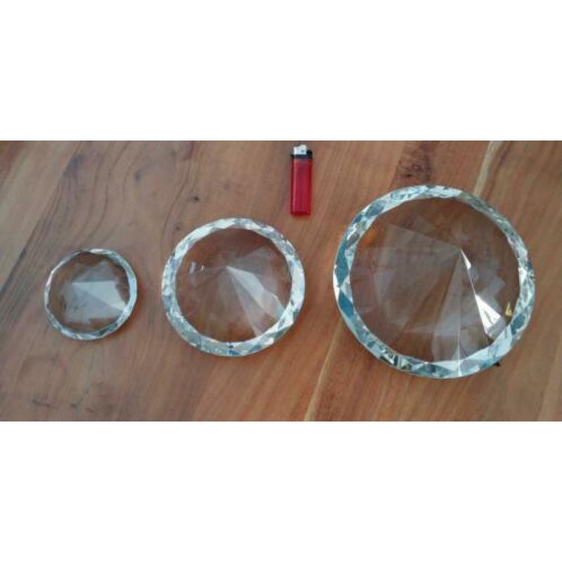 Diamantvorm geslepen glazen objecten set van 3