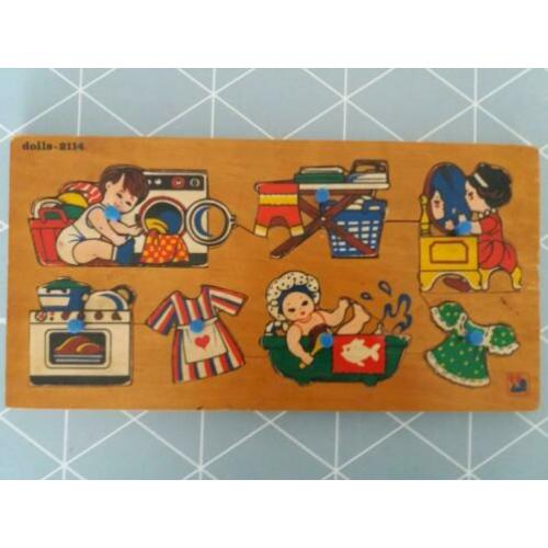 Vintage houten noppen poppen puzzel