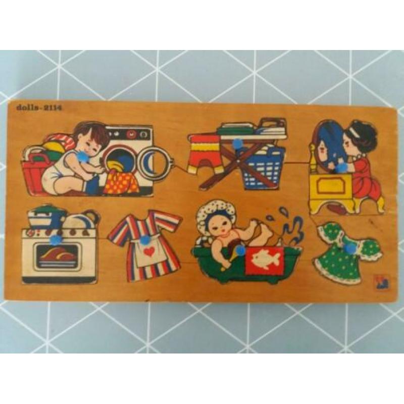 Vintage houten noppen poppen puzzel