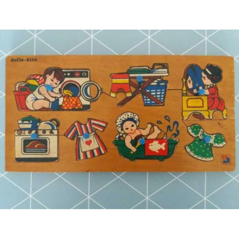Vintage houten noppen poppen puzzel
