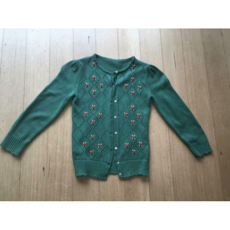 King Louie groen ajour gebreid vestje roosjes katoenmix xs