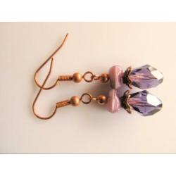 Oorbellen "A Different Purple" glas-kristalglas paars koper