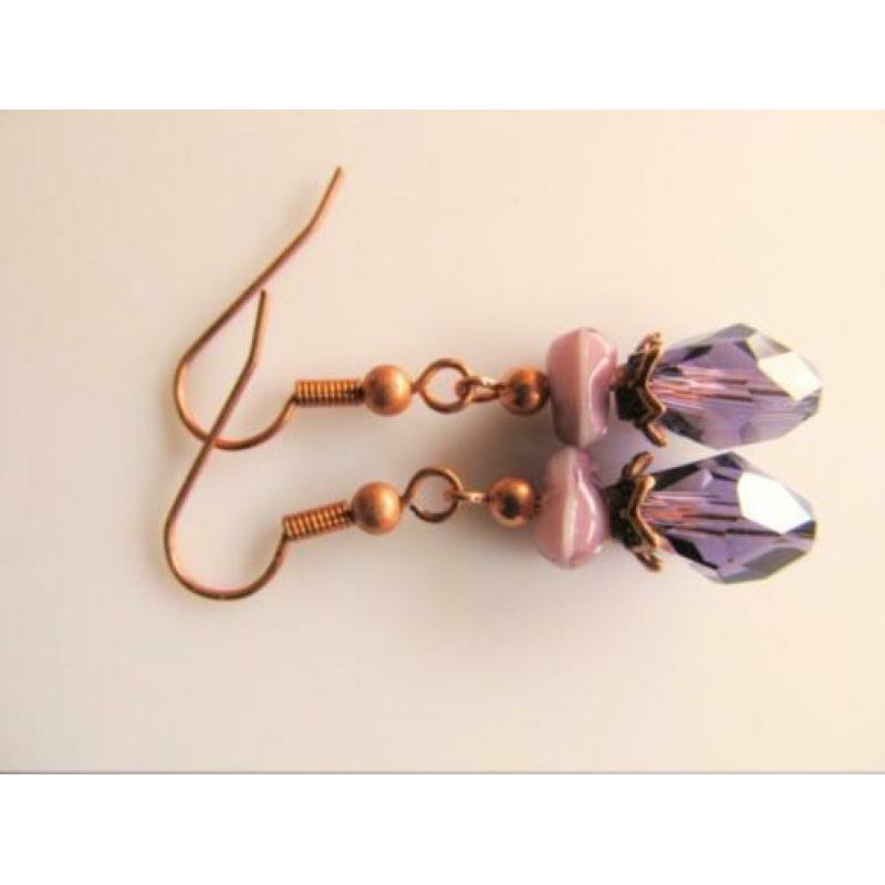 Oorbellen "A Different Purple" glas-kristalglas paars koper