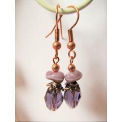 Oorbellen "A Different Purple" glas-kristalglas paars koper
