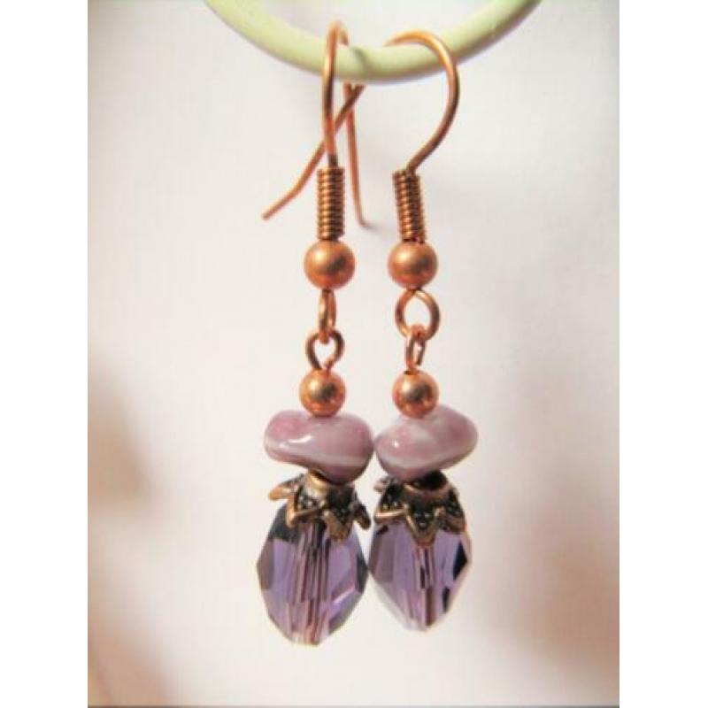 Oorbellen "A Different Purple" glas-kristalglas paars koper