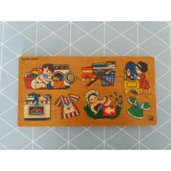 Vintage houten noppen poppen puzzel